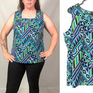 Vintage Y2K Bob Mackie Geometric Flower Power Tank Top Size M - XL